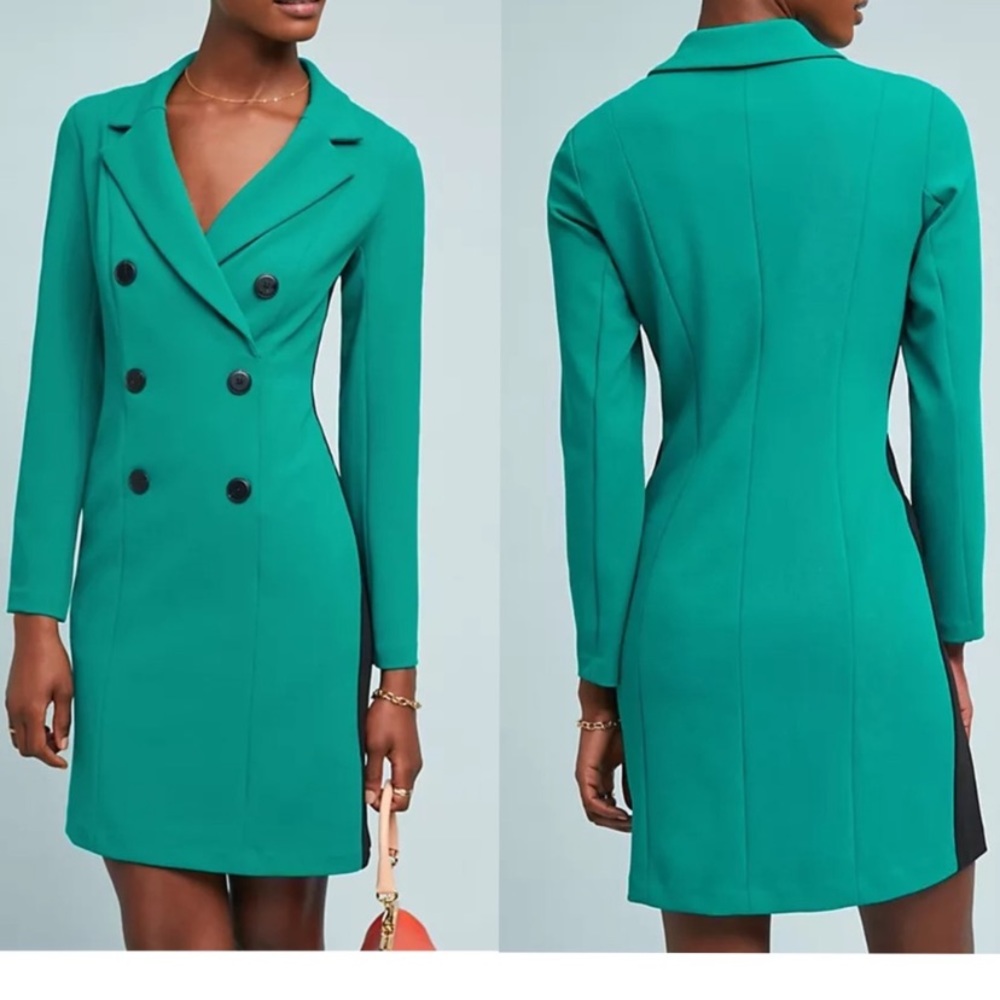 Anthropologie Donna Morgan green/black blazer pencil dress